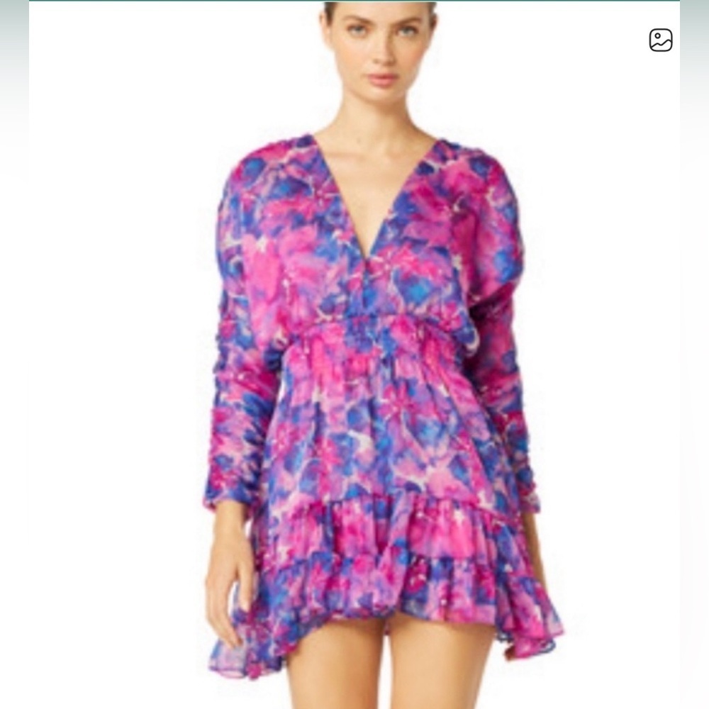 Misa Tiered Mini Vibrant V Neck Dress Size S
